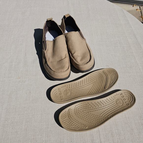 Crocs Canvas Tan Comfortable Boat Shoes US 10 Removeable Inserts - Picture 4 of 7